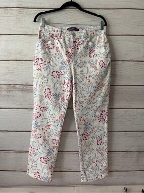 Gloria Vanderbilt "Amanda" White Floral Pants with Pink & Blue Accents Size 10P
